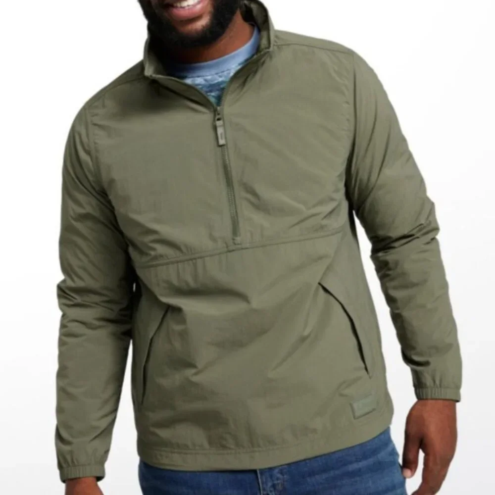 L.L. Bean Men's Light and Airy Anorak Windbreaker, Sage/Navy, Medium, EUC
